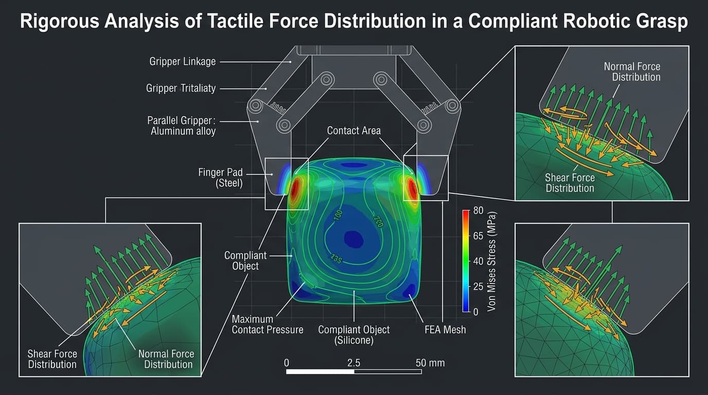Contact action with a robotic gripper applying force to an object